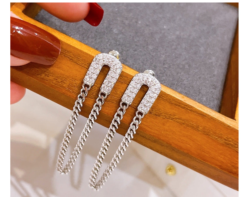 Sweet Geometric Copper Tassel Plating Zircon Drop Earrings 1 Pair