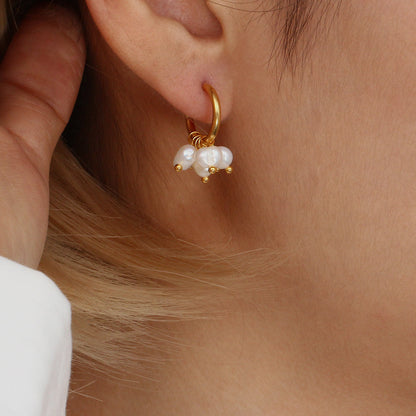 Elegant C Shape Plating Metal Artificial Pearls Gold Plated Ear Studs