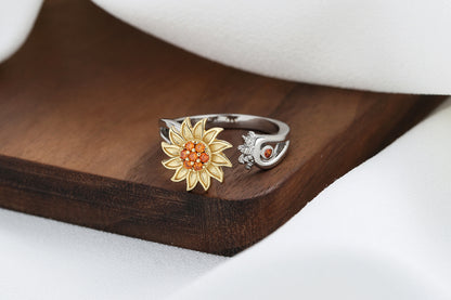 Fashion Leaf Sunflower Copper Inlay Zircon Rings