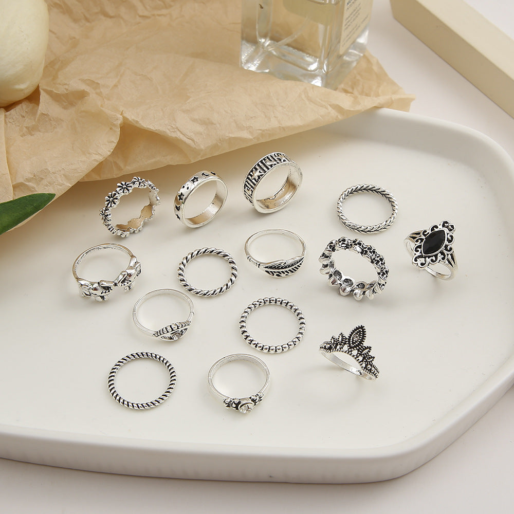 Retro Eye Flower Alloy Plating Rhinestone Rings