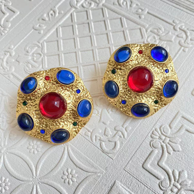 Retro Geometric Alloy Plating Artificial Gemstones Women's Ear Studs 1 Pair