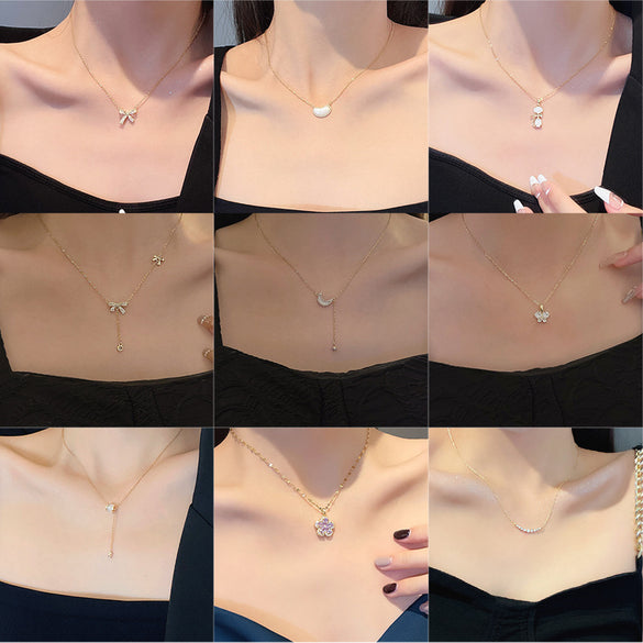Korean version ins wind titanium steel necklace for girls' high-end sense versatile niche pearl collarbone chain pendant with jewelry wholesale