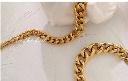 Hip-hop Trendy Exaggerated Titanium Steel Cuban Chain 18k Real Gold Plated Necklace