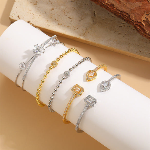 popular water drop square zircon bracelet cross-border personalized design flower welding rhinestone hand jewelry
