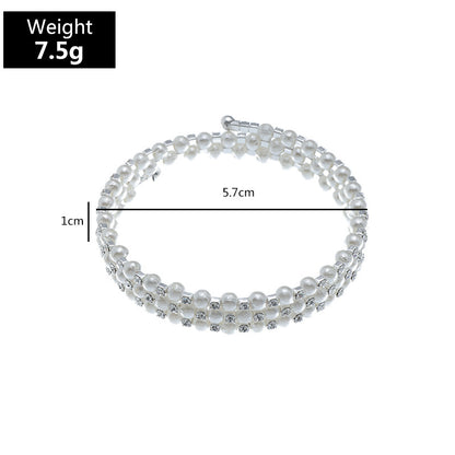 Fashion Rhinestone Pearl Multi-layer Winding Bracelet