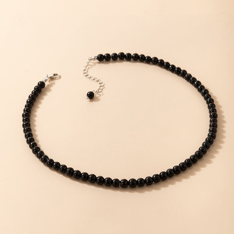 Fashion Jewelry Black Beaded Single Layer Necklace Geometric Bead Clavicle Chain