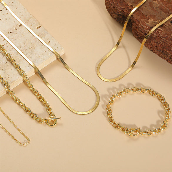 Cross-border popular copper-plated 14K real gold water ripple clavicle chain literary retro Internet celebrity with the same versatile personality necklace