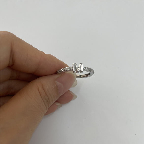 Cross-border new 26 initials micro-inlaid zircon open rings ins style personalized design English letter jewelry