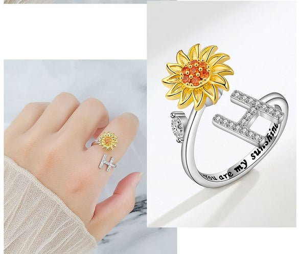 Lady Letter Flower Copper Plating Inlay Artificial Gemstones Open Rings