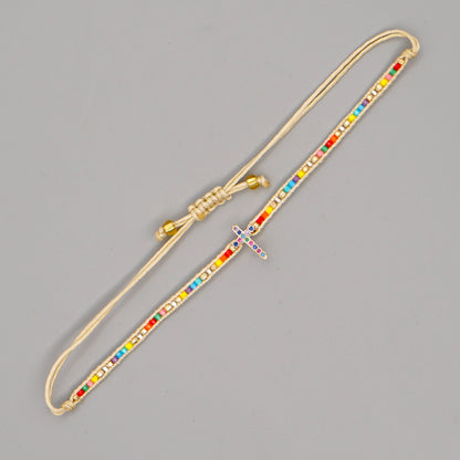 Gooddiy Wholesale Accessories Ethnic Style Diamond Cross Miyuki Beads Woven Bracelet