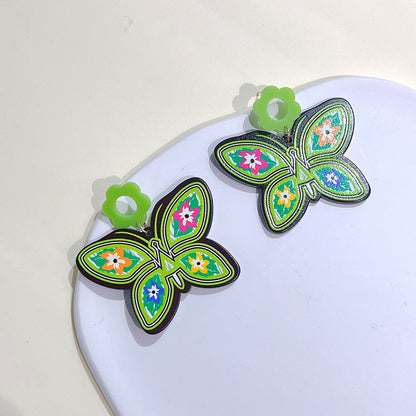 1 Pair Sweet Flower Butterfly Arylic Epoxy Women's Drop Earrings