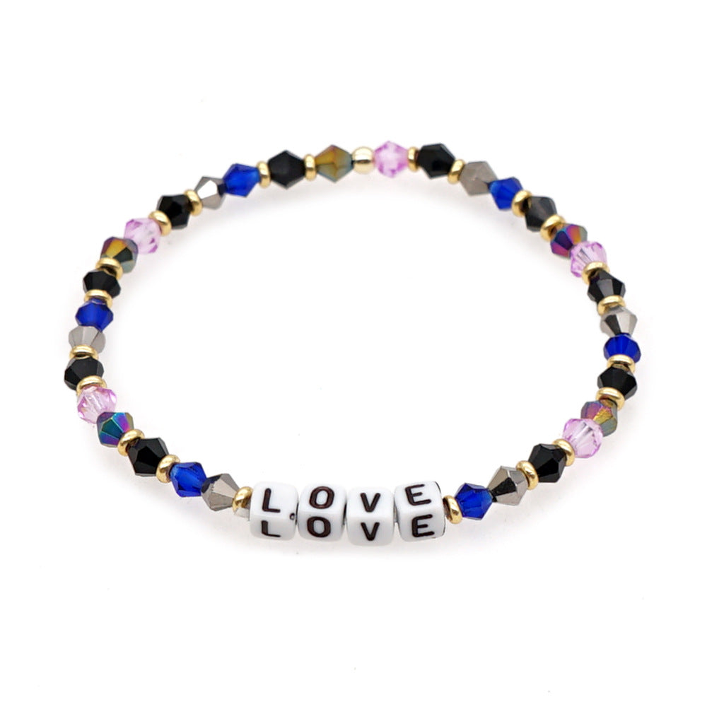 Bohemian Style Color Crystal Letter Beaded Small Bracelet