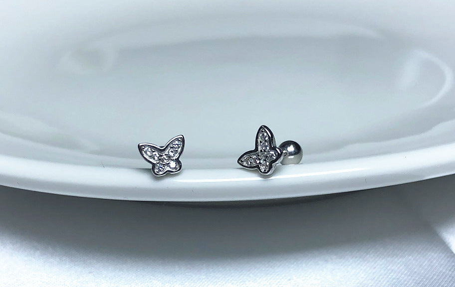 1 Pair Simple Style Butterfly Plating Inlay Sterling Silver Zircon Ear Studs