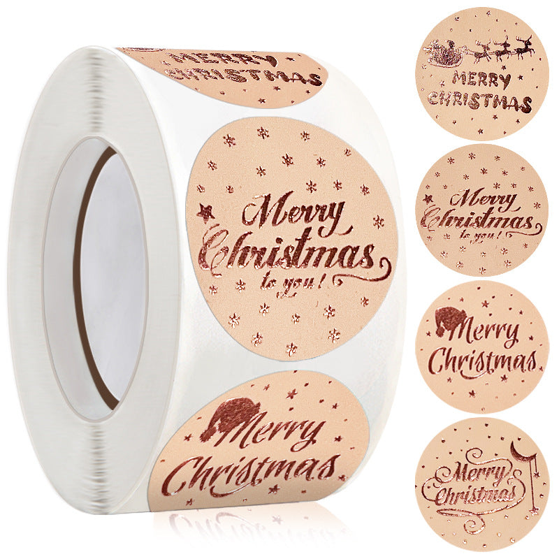 Wholesale Rose Gold Christmas Stickers for New Year Gift Packaging and Decoration Sealing