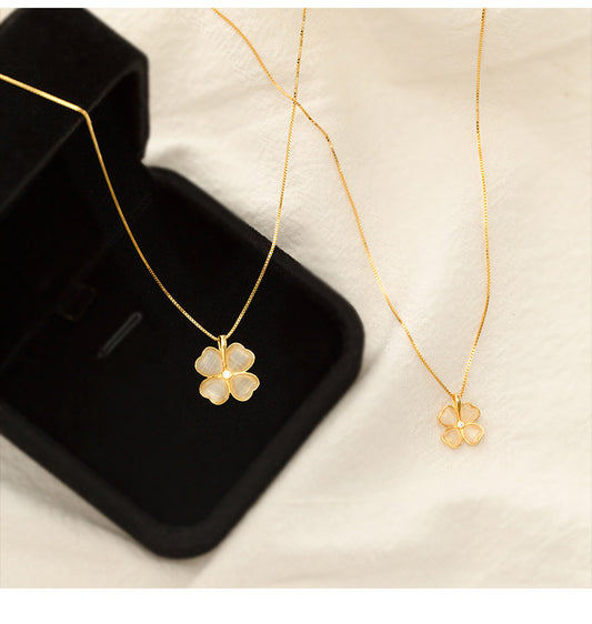 Elegant Simple Style Four Leaf Clover Sterling Silver Plating Inlay Opal Zircon Pendant Necklace