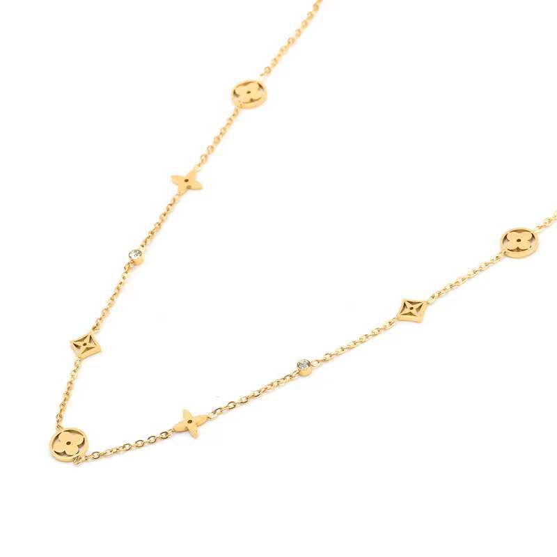 Letter Number Geometric Titanium Steel 18K Gold Plated Necklaces