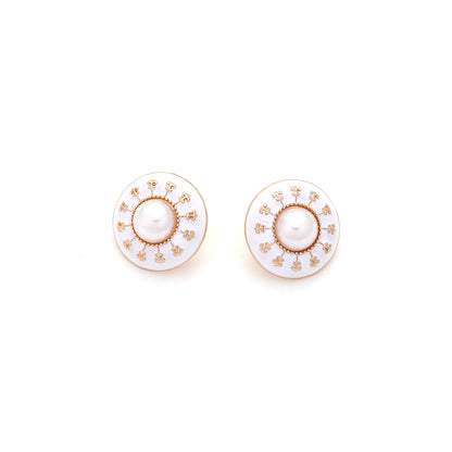 1 Pair Retro Simple Style Geometric Enamel Alloy Artificial Pearls Ear Studs