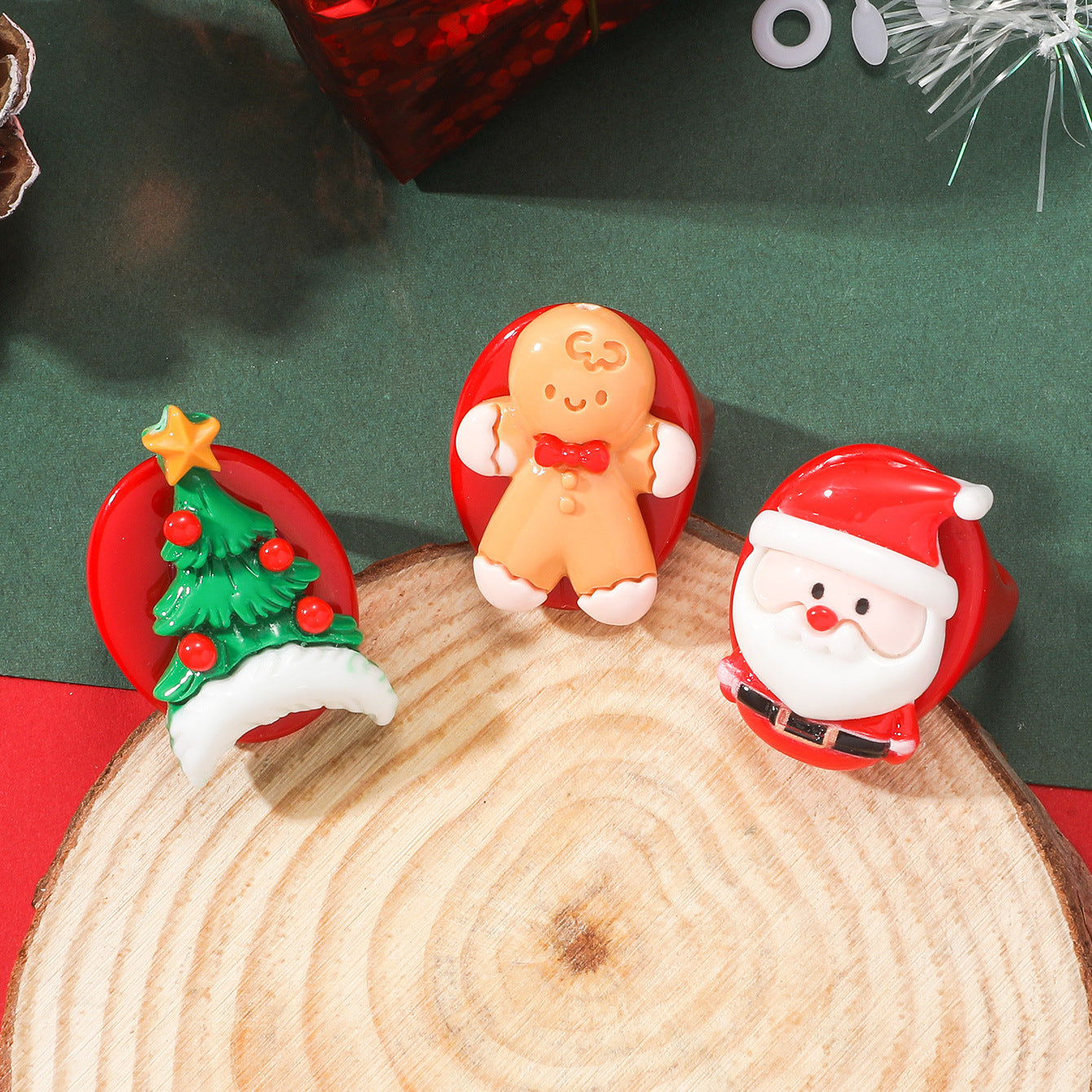 Cute Christmas Hat Christmas Tree Santa Claus Resin Wholesale Rings