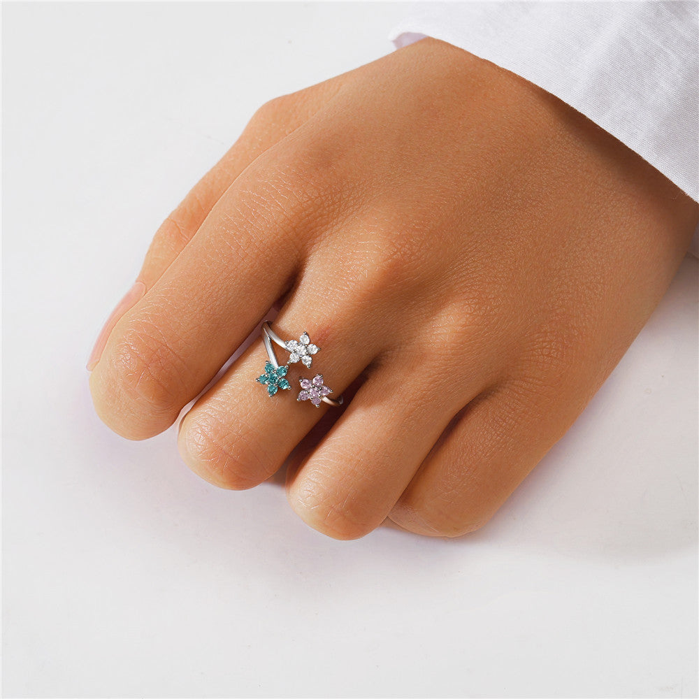 Sterling Silver Simple Style Geometric Plating Inlay Zircon Open Rings