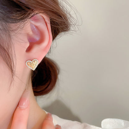 1 Pair Fashion Heart Shape Copper Inlay Zircon Ear Studs