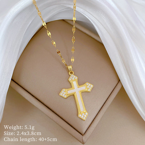 Minimalist Geometric Titanium Steel Diamond Inlay Necklaces