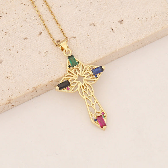 Fashion Cross Copper Zircon Inlay Pendants