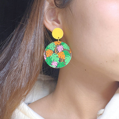 1 Pair Cartoon Style Leaf Coconut Tree Bird Arylic Epoxy Women's Drop Earrings