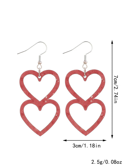 1 Pair Simple Style Heart Shape Hollow Out Wood Drop Earrings