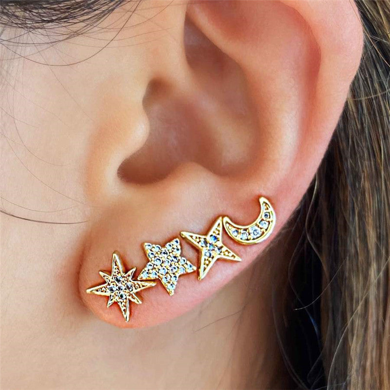 Fashion Geometric Star Moon Copper Plating Artificial Rhinestones Earrings 1 Set