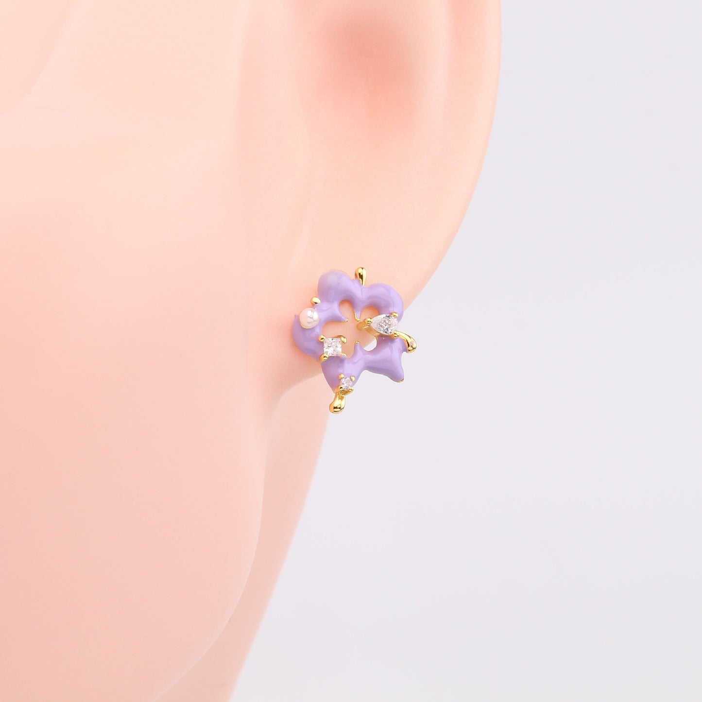 1 Pair Fairy Style Sweet Flower Enamel Plating Inlay Sterling Silver Zircon White Gold Plated Gold Plated Ear Studs