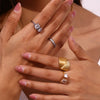 Vintage Fashion Retro Quadrilateral Circle Geometric Stainless Steel 18K Gold Plated Rings