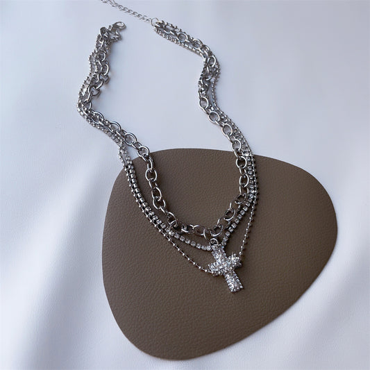 Streetwear Cross Alloy Copper Plating Inlay Rhinestones Women's Layered Necklaces