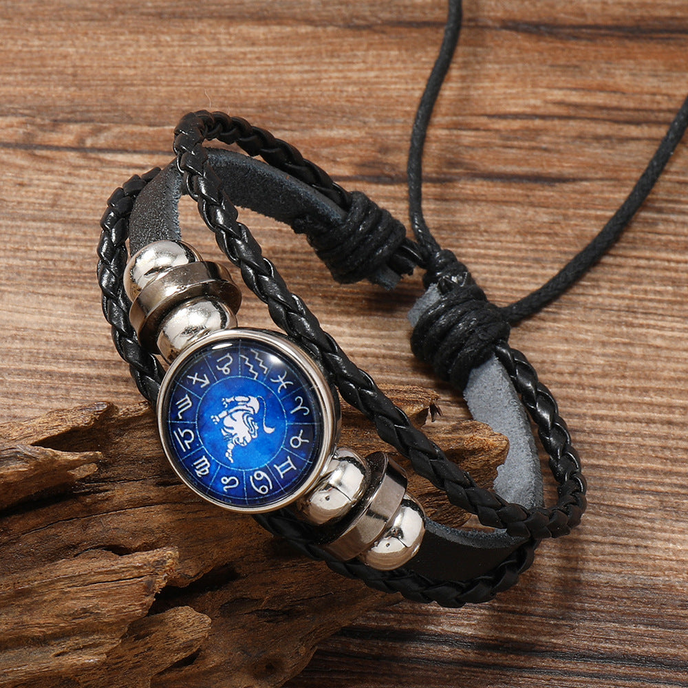 Retro Constellation Pu Leather Knitting Unisex Bracelets