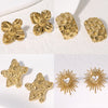 Minimalist Checkered Heart Pleated Geometric Flower Stainless Steel Electroplating Stud Earrings