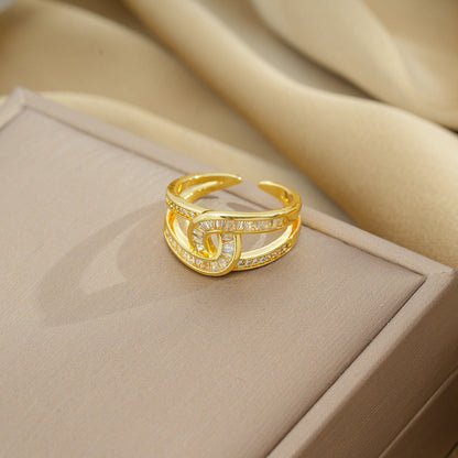 Moderate Luxury Round Geometric Titanium Steel 18K Gold Plated Rings