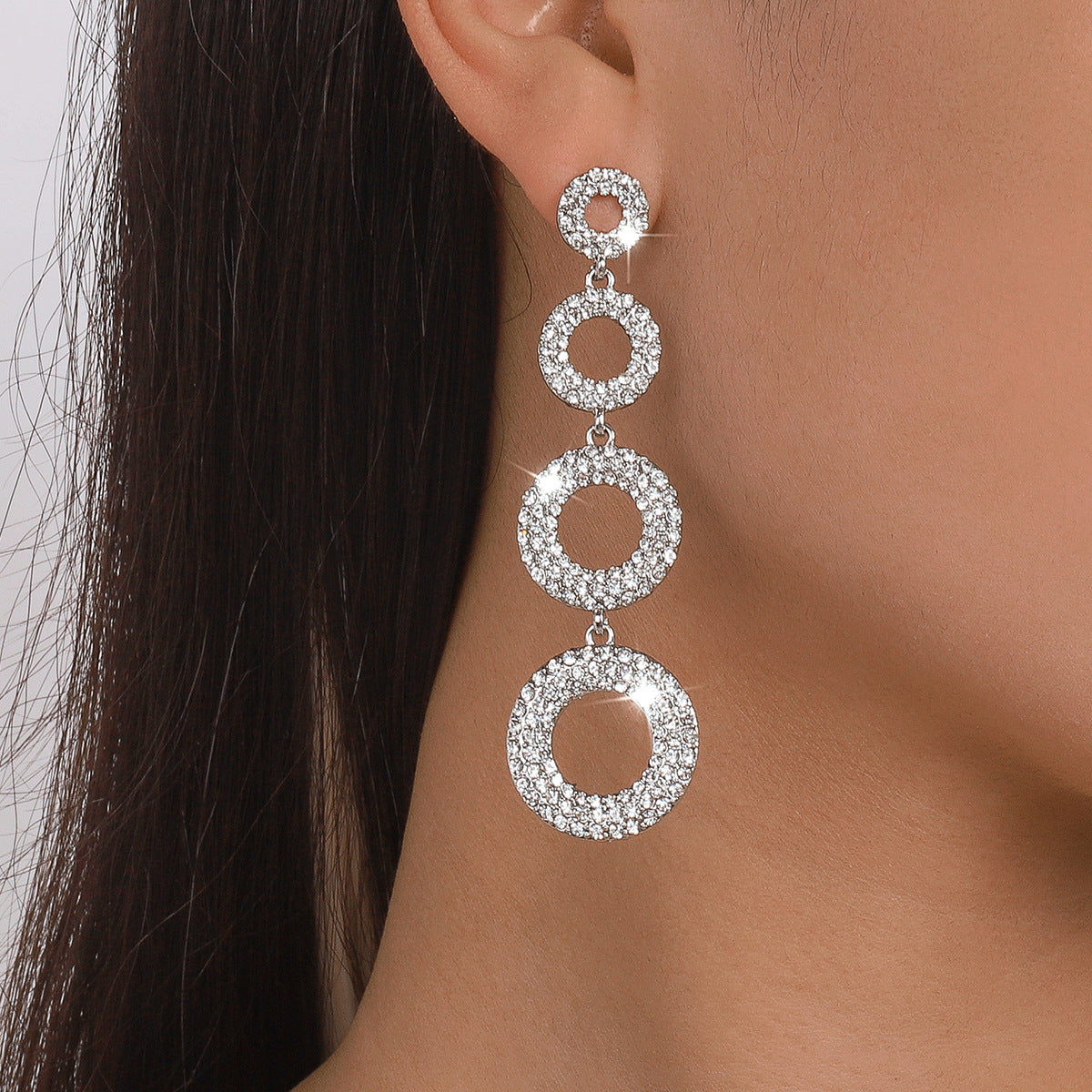 Fashion Round Alloy Inlay Rhinestones Earrings