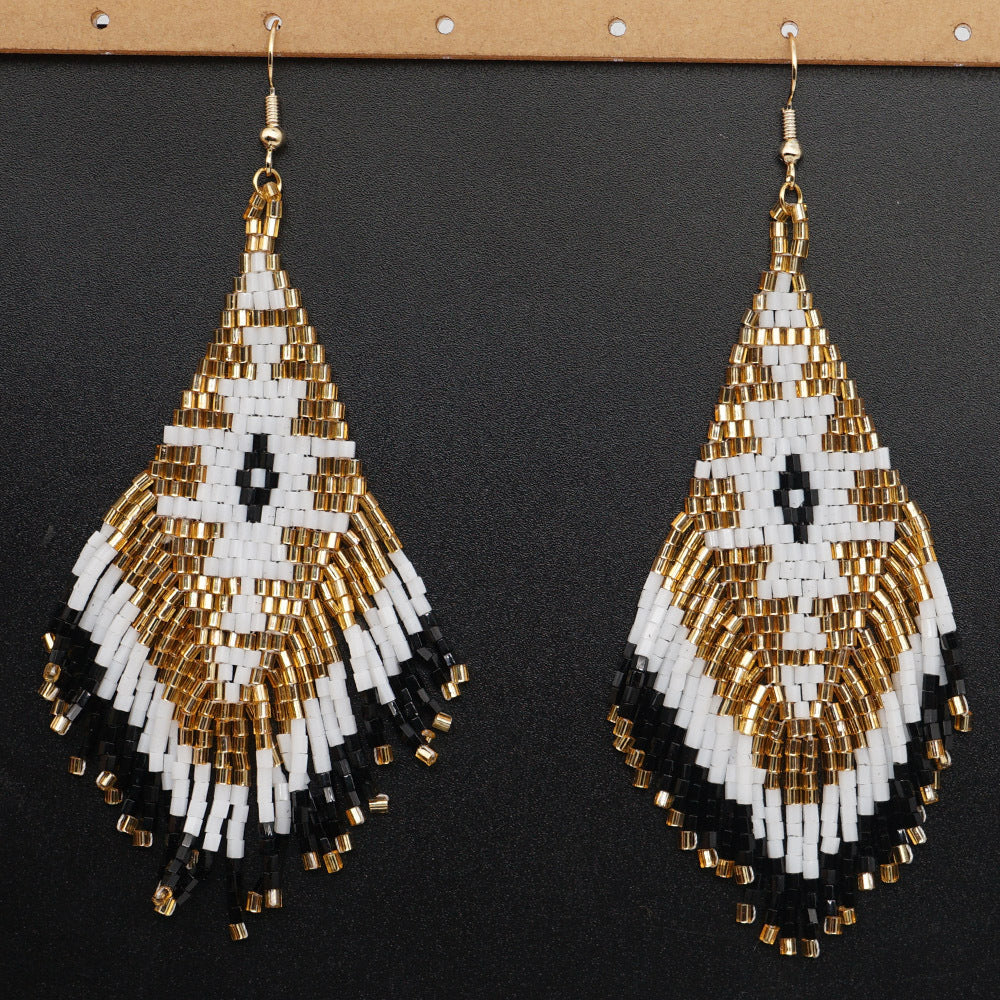 Ethnic Hand-woven Beads Geometric Tassel Earrings Wholesale Gooddiy