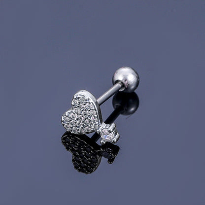 1 Piece Simple Style Star Heart Shape Anchor Inlay Copper Zircon Ear Studs