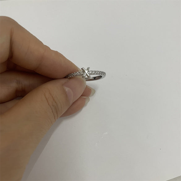 Cross-border new 26 initials micro-inlaid zircon open rings ins style personalized design English letter jewelry