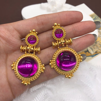 1 Pair Retro Geometric Alloy Plating Glass Women's Drop Earrings