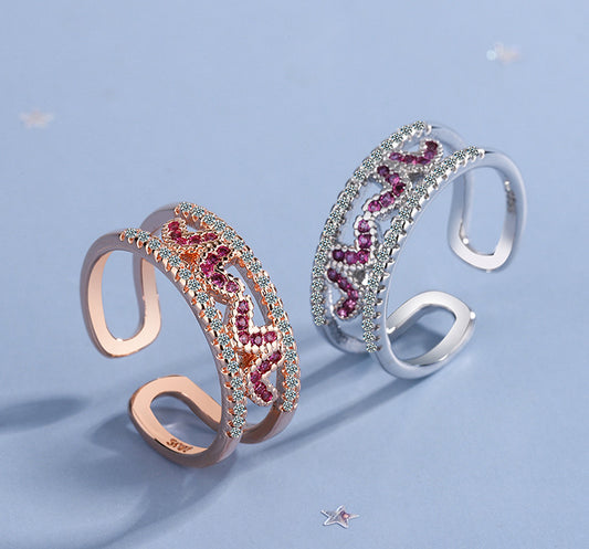 Simple Style Heart Shape Copper Inlay Zircon Rings