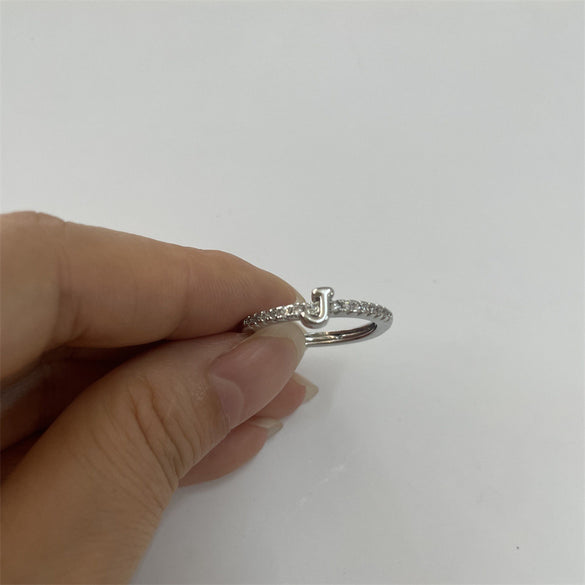 Cross-border new 26 initials micro-inlaid zircon open rings ins style personalized design English letter jewelry