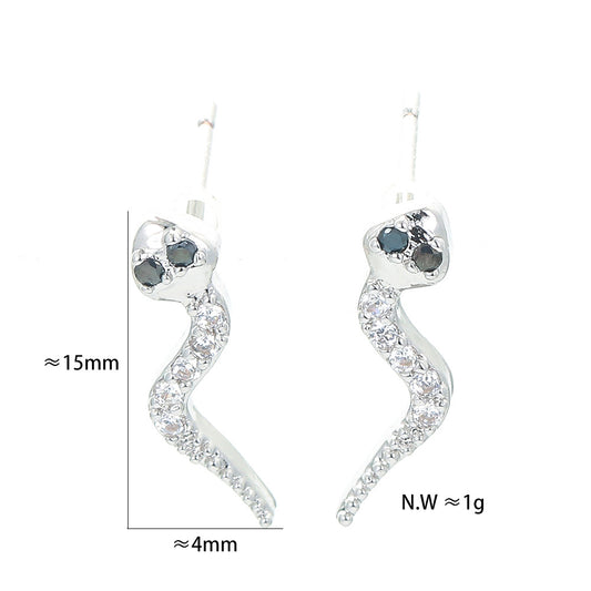 European And American Creative Snake-shaped Micro-inlaid Zircon Copper Earrings Wholesale