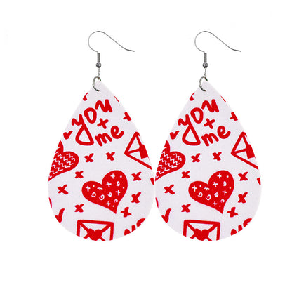 1 Pair Elegant Lady Water Droplets Heart Shape Pu Leather Drop Earrings