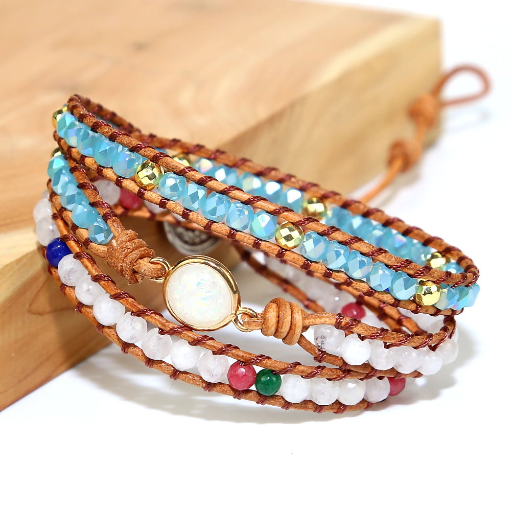 Ethnic Style Round Natural Stone Knitting Bracelets