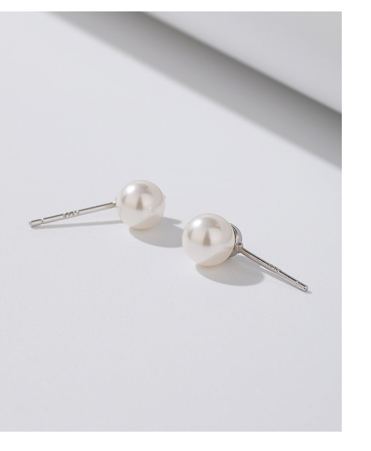 1 Pair Simple Style Geometric Solid Color Imitation Pearl Sterling Silver Ear Studs