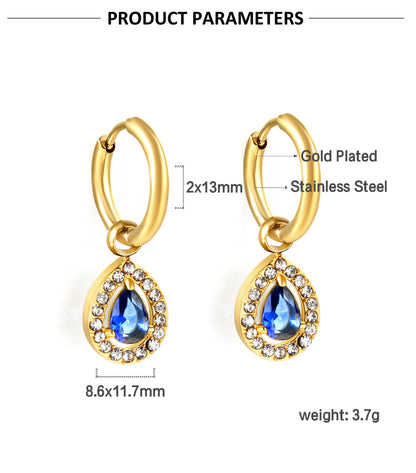 1 Pair Simple Style Water Droplets Plating Inlay Stainless Steel Rhinestones Drop Earrings