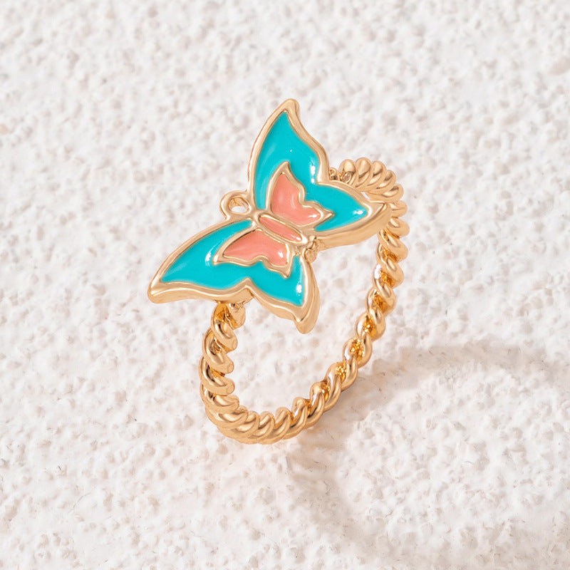 Fashion Color Drip Oil Letter Star Ring Rainbow Heart Single Ring