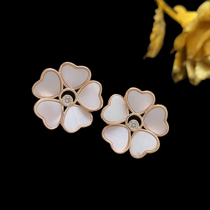 1 Pair Lady Flower Inlay Sterling Silver Copper Shell Ear Studs