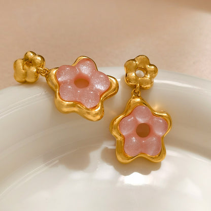 1 Pair Elegant Sweet Flower Plating Resin Copper Drop Earrings